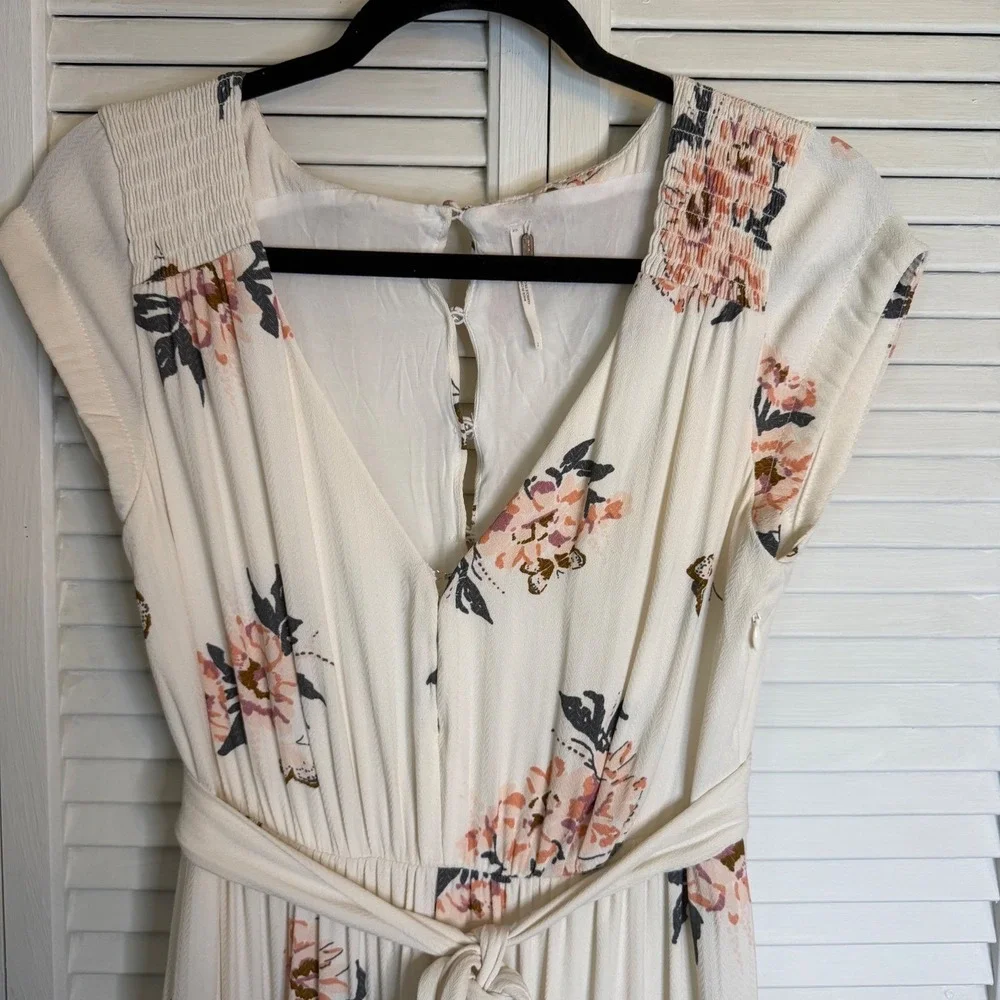 Free People Floral Tiered Maxi Dress Cream Pink Womens 2‎ Cottagecore Feminine
